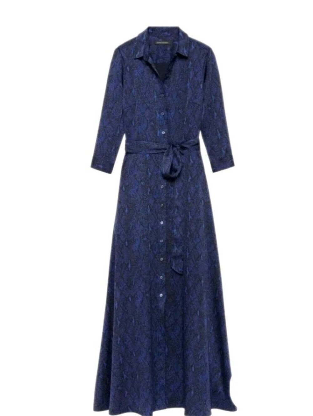 Banana Republic Size 6 Black & Blue Snakeskin Print Belted Maxi Dress Msrp $180